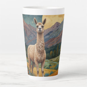 Elegant boho llama alpaca vintage landscape latte mug