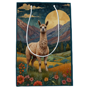 Elegant boho llama alpaca vintage landscape  medium gift bag