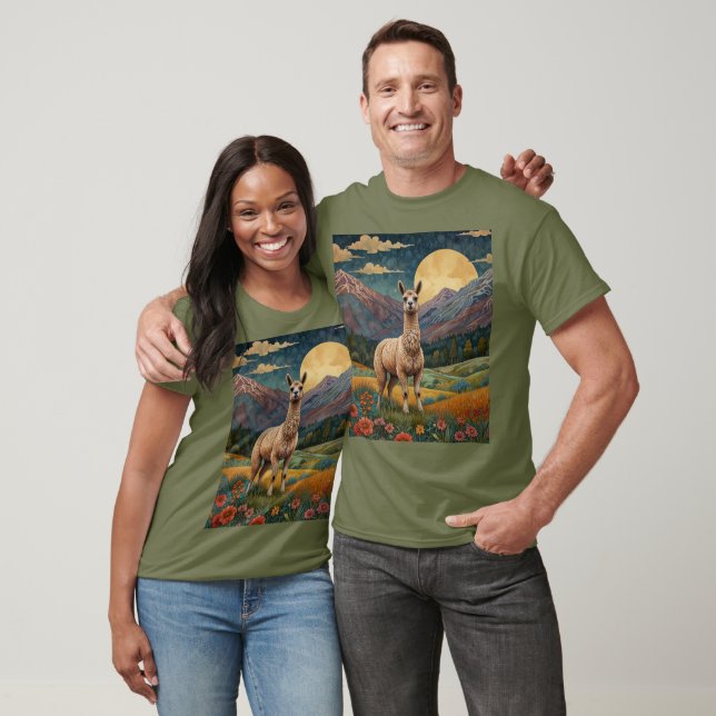 Elegant boho llama alpaca vintage landscape  T-Shirt (Unisex)