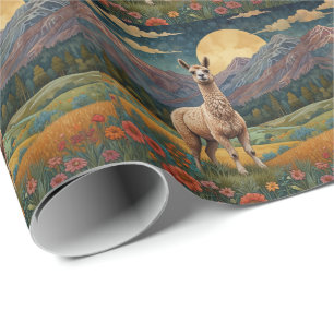 Elegant boho llama alpaca vintage landscape wrapping paper