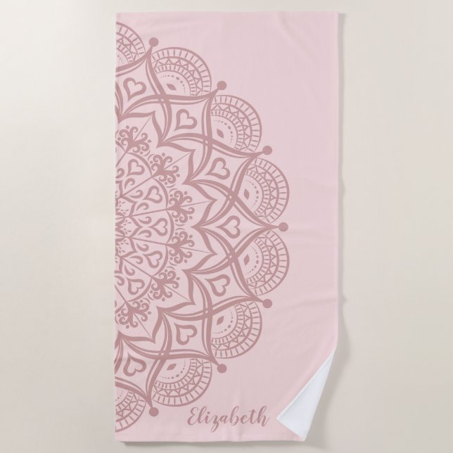 Elegant Boho Mandala Blush Pink Rose Gold Beach Towel (Front)