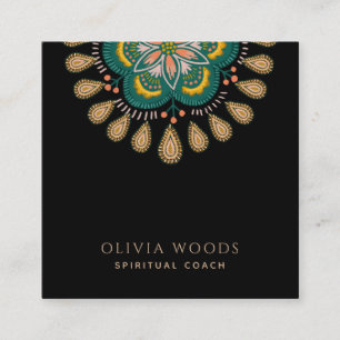 Elegant Boho Mandala Floral Spiritual Coach Square Business Card