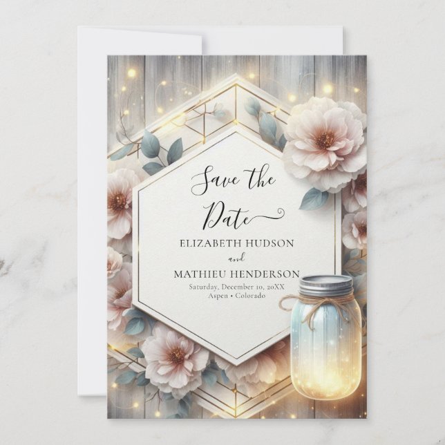 Elegant Boho Mason Jar Wedding Save The Date (Front)