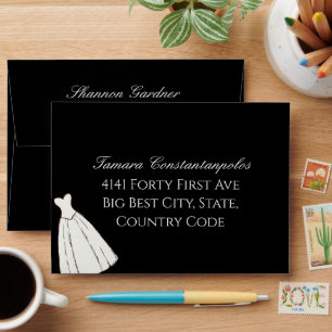 Elegant Boho Minimalist Black & White Wedding Envelope
