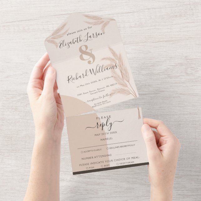 Elegant Boho Modern Wedding RSVP All In 1 One Invitation (Tearaway)