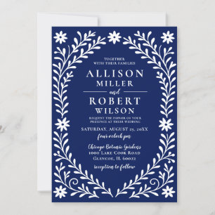 Elegant Boho Navy Floral Wedding Invitation
