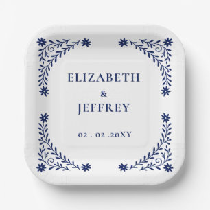 Elegant Boho Navy Floral Wedding Paper Plate