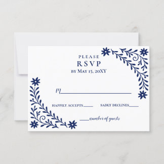 Elegant Boho Navy Floral Wedding RSVP Card