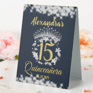 Elegant Boho Navy Silver Quinceañera Spanish