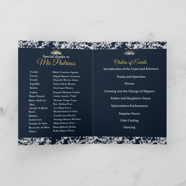 Elegant Boho Navy Silver Quinceañera Spanish Programme (Inside)