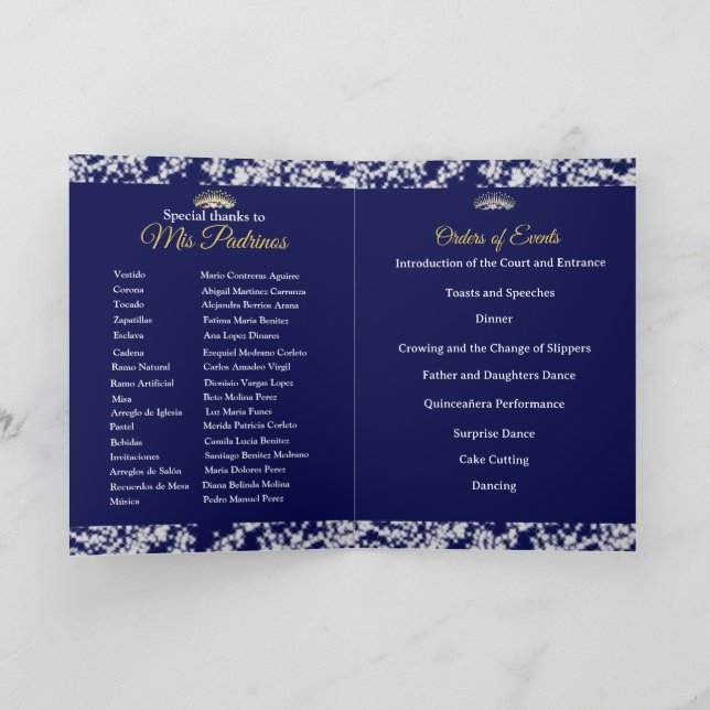 Elegant Boho Navy Silver Quinceañera Spanish Programme (Inside)