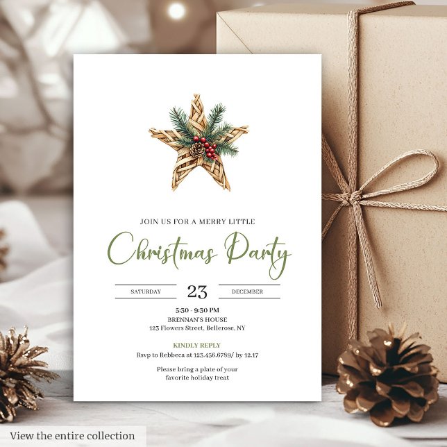 Elegant Boho Neutral Botanical Festive Christmas  Invitation (Elegant Boho Neutral Botanical Festive Christmas Card)