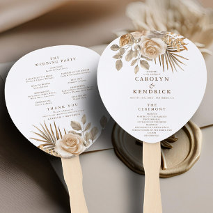 Elegant Boho Neutral Floral Accent Wedding Program Hand Fan
