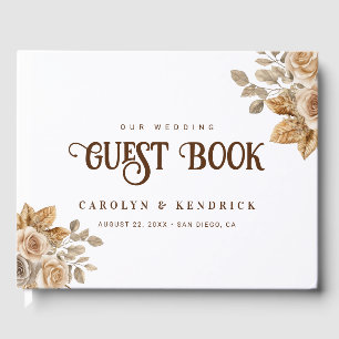 Elegant Boho Neutral Floral Accents Wedding Guest Book