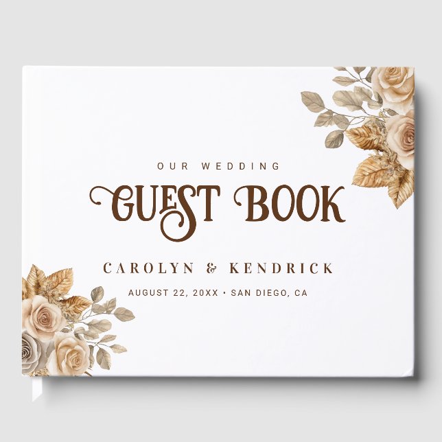 Elegant Boho Neutral Floral Accents Wedding Guest Book (Front)
