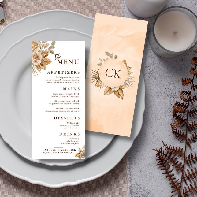 Elegant Boho Neutral Floral Accents Wedding Menus (Creator Uploaded)