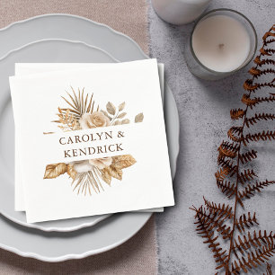 Elegant Boho Neutral Floral Accents Wedding Napkin