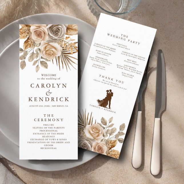 Elegant Boho Neutral Floral Accents Wedding    Programme (Creator Uploaded)