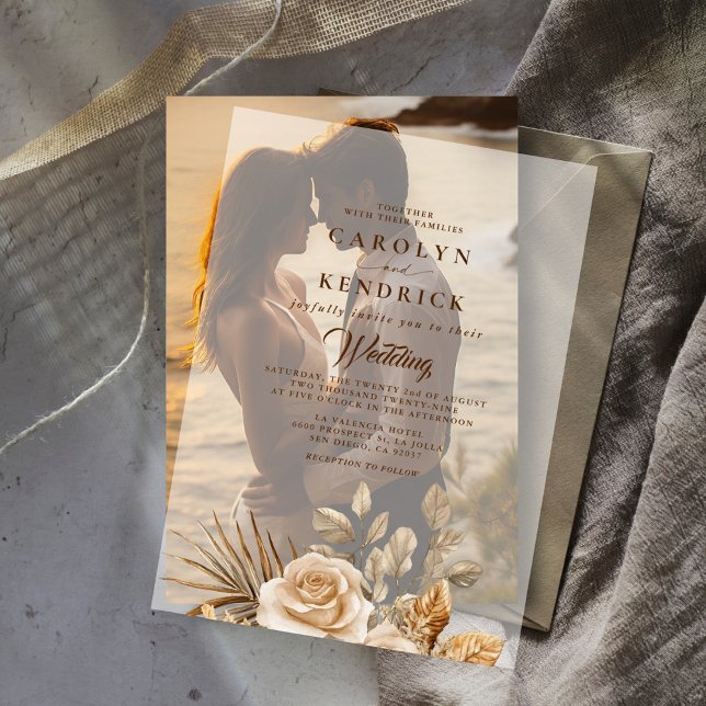 Elegant Boho Neutral Floral Accents Wedding Vellum Invitations (Creator Uploaded)