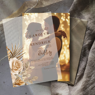 Elegant Boho Neutral Floral Accents Wedding Vellum Invitations