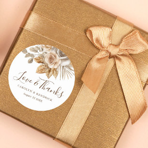 Elegant Boho Neutral Floral Love & Thanks Wedding Classic Round Sticker