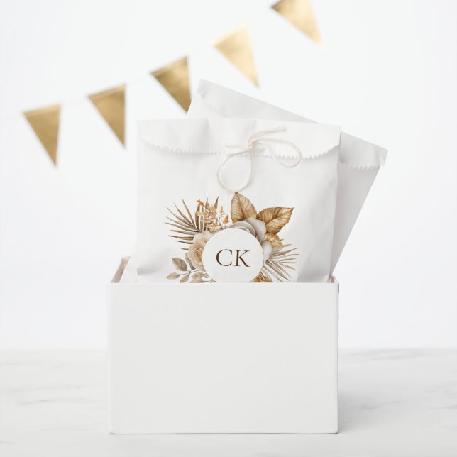 Elegant Boho Neutral Floral Monogram Wedding Favour Bags (Party)