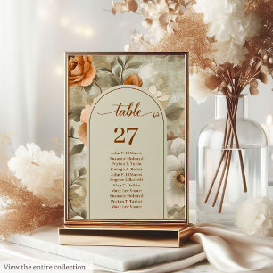 Elegant Boho Neutral Ivory Sage Floral Wedding Table Number