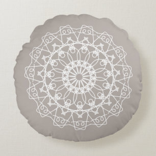 Elegant Boho Neutral Mandala Art Round Cushion