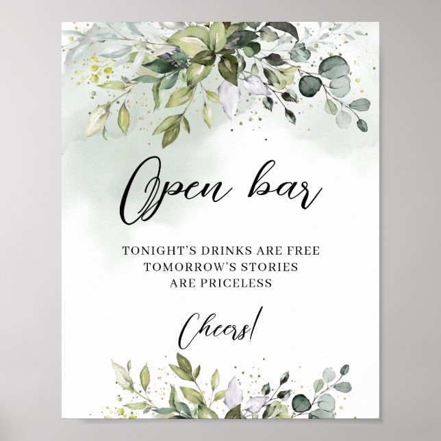 Elegant boho Open bar wedding bridal shower sign (Front)