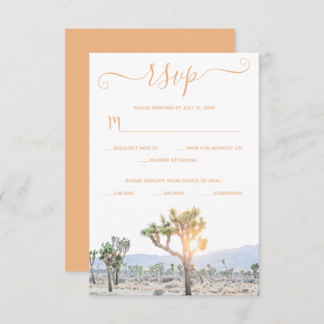 Elegant Boho Orange Custom Joshua Tree Wedding RSVP Card (Front/Back)