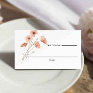 Elegant Boho Orange Poppy Flower wedding Place Card