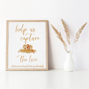 Elegant Boho orange   Wedding Hashtag Sign