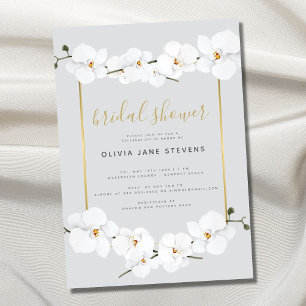 Elegant Boho Orchid Gold Frame Pearl Bridal Shower Invitation