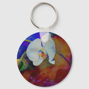 Elegant boho orchid watercolor painting key ring