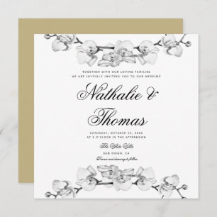 Elegant Boho Orchids Black White Unique Wedding Invitation