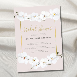 Elegant Boho Orchids Gold Frame Pink Bridal Shower Invitation