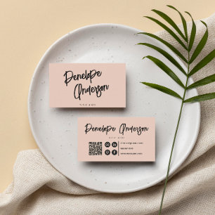 Elegant Boho Pale Pink QR Code Modern Unique Girly Business Card