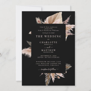 Elegant Boho Pampas Black Wedding Invitation