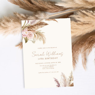 Elegant Boho Pampas Floral 30th Birthday  Invitation