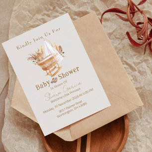Elegant Boho Pampas Grass Baby Shower Invitation 