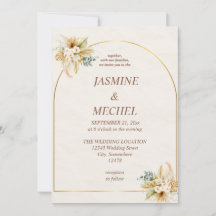 Elegant Boho Pampas Grass Gold Arch Wedding Invita