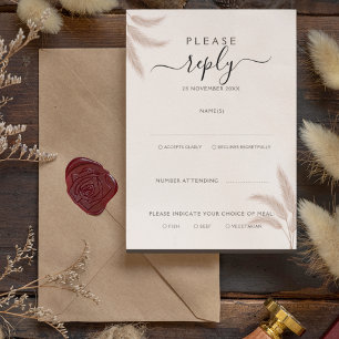 Elegant Boho Pampas Grass Modern Wedding RSVP Invitation