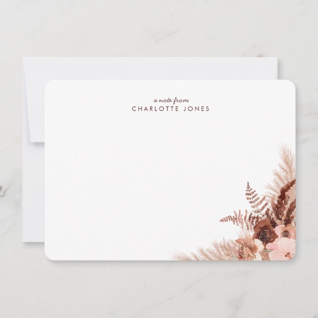 Elegant Boho Pampas Grass Personal Stationery Card (Front)