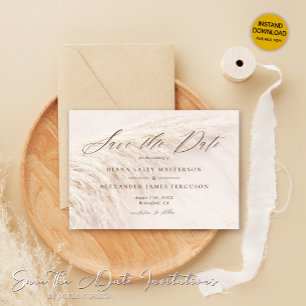 Elegant Boho Pampas Grass Save the Date Card