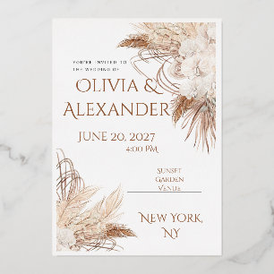 Elegant Boho Pampas Grass Wedding Invitation Templ