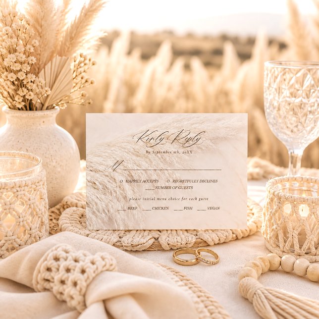 Elegant Boho Pampas Grass Wedding RSVP Card (Creator Uploaded)