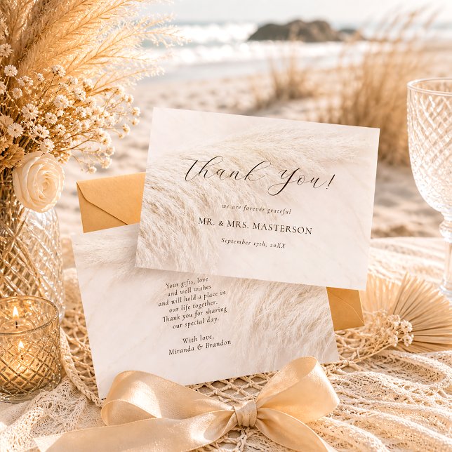 Elegant Boho Pampas Grass Wedding Thank You Card (Creator Uploaded)