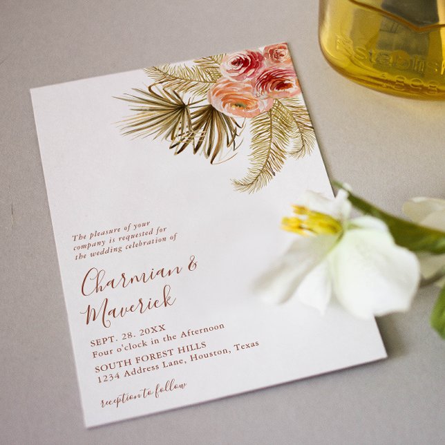 Elegant boho Pampas Terracotta Wedding Invitation (Creator Uploaded)