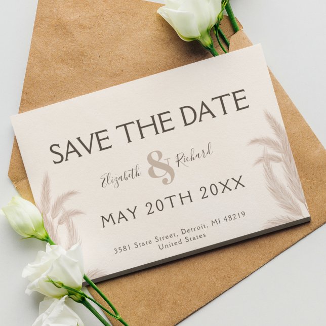 Elegant Boho Pampas Wedding Save the Date Invitation (Creator Uploaded)