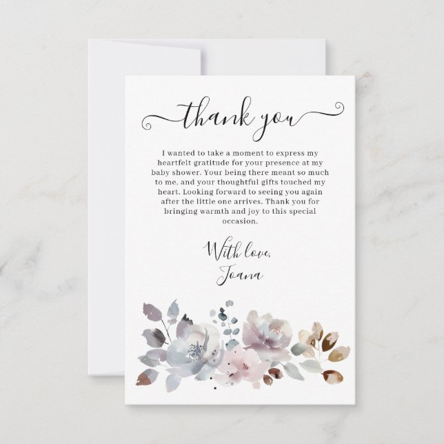 Elegant Boho Pastel Blooms Floral Baby Shower  Thank You Card (Front)